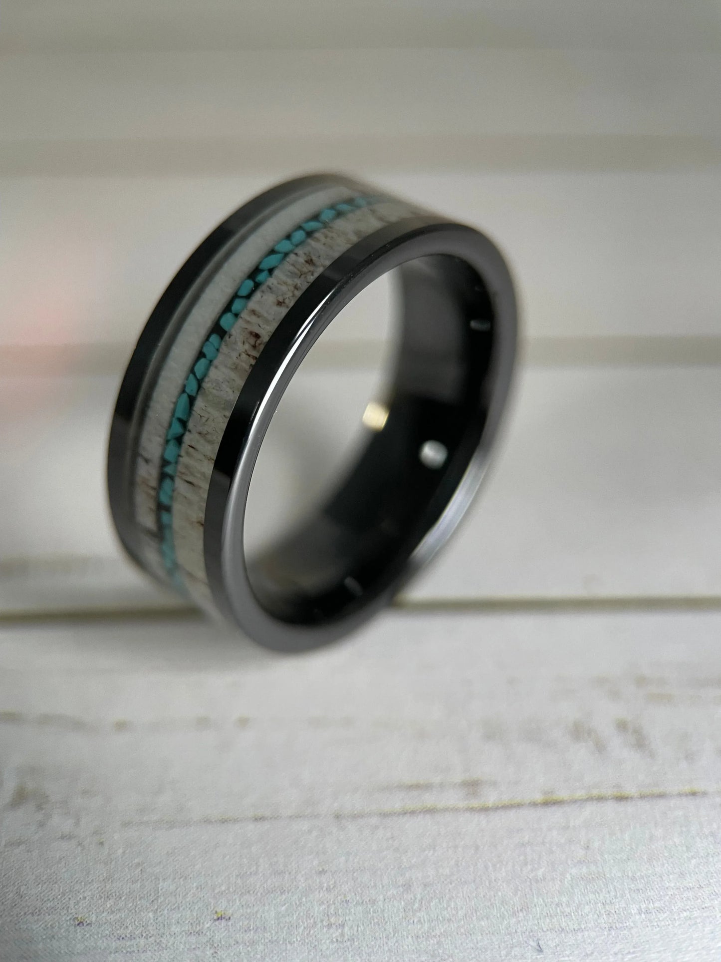 The Artemis: A Unique Mens Antler and Turquoise Wedding Band