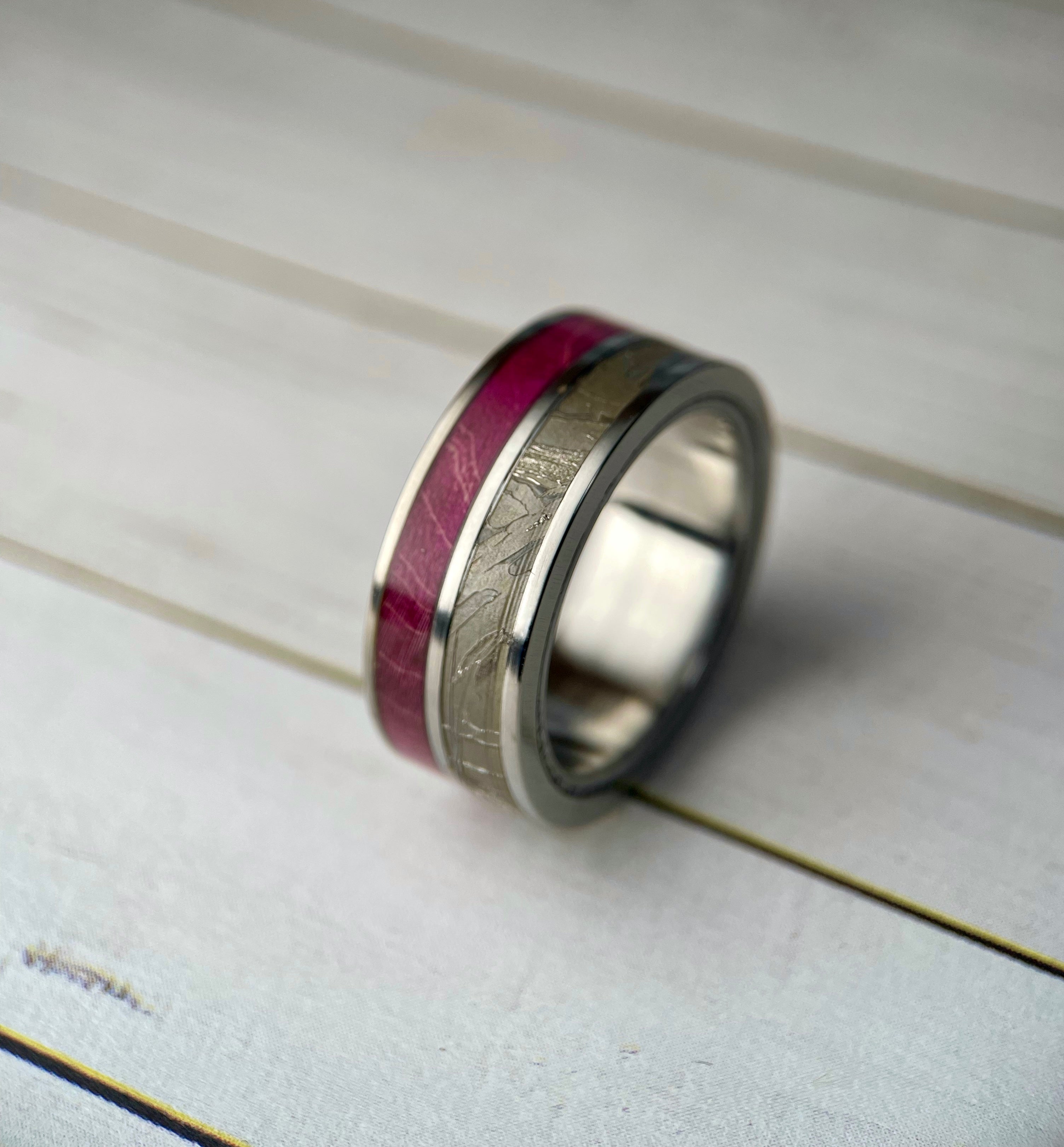 The Demeter: Meteorite and Purple Maple Wood Ring