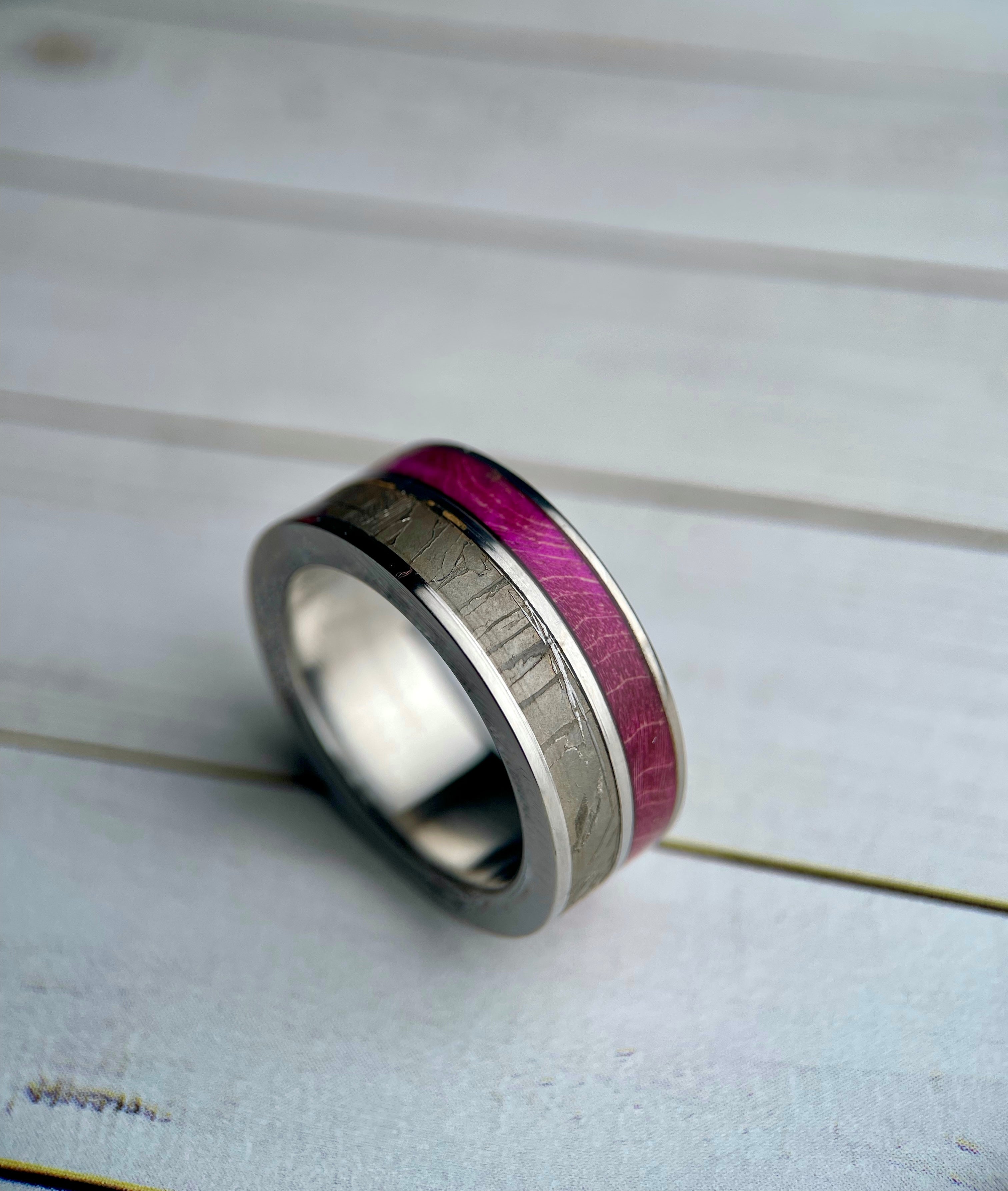 The Demeter: Meteorite and Purple Maple Wood Ring