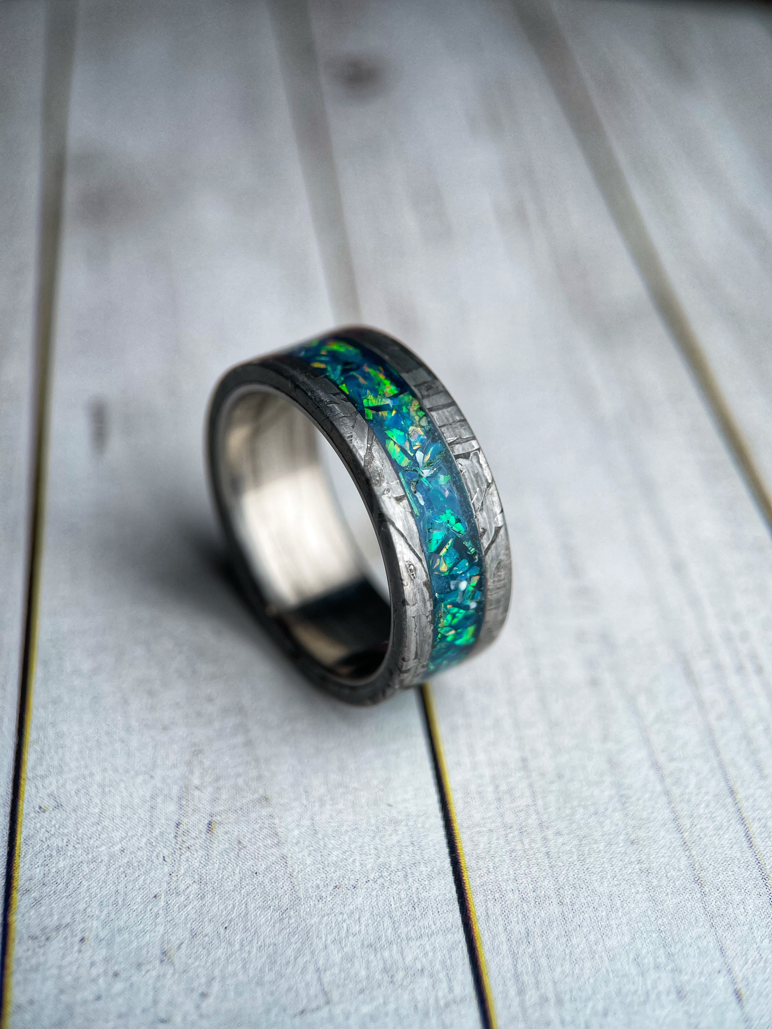 The Hecate: Meteorite and Green Opal in Titanium Liner