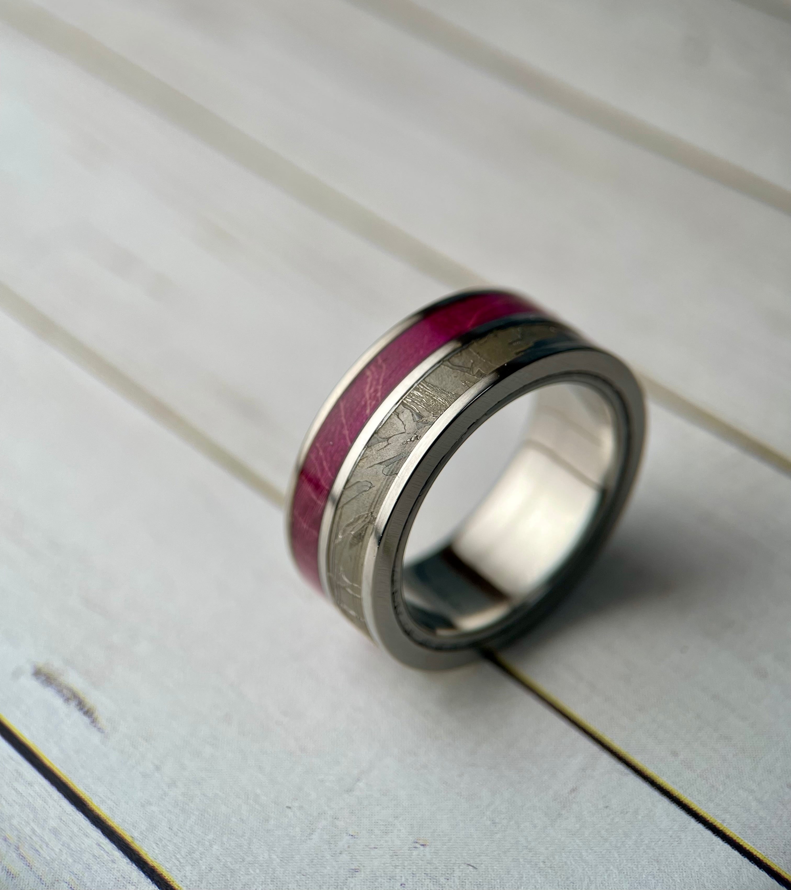 The Demeter: Meteorite and Purple Maple Wood Ring