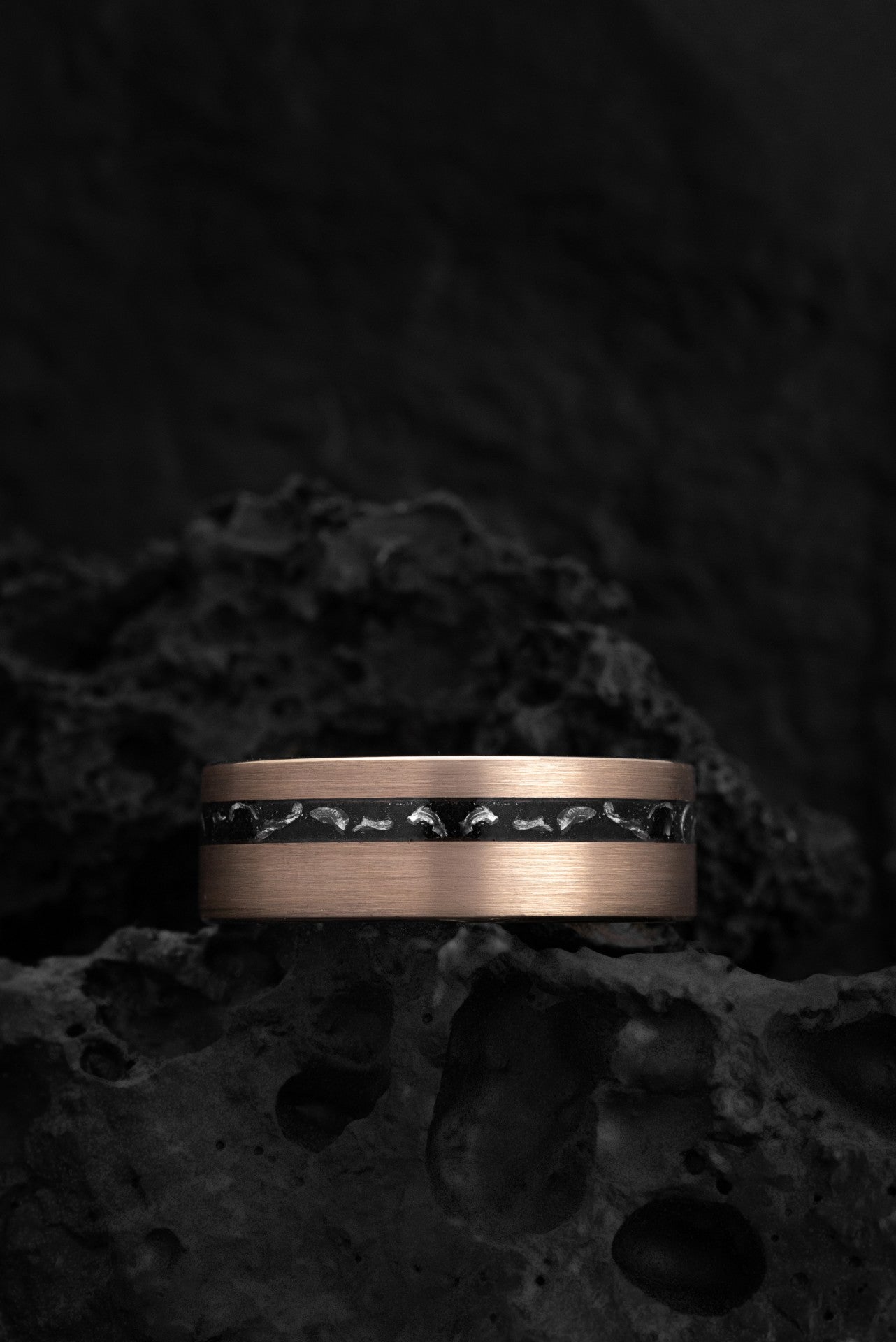 The Ouranos: The Meteorite and Rose Gold Tungsten Ring of Cosmic Wonder