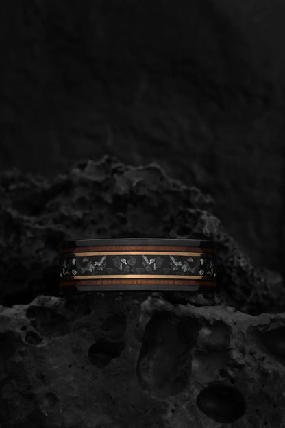 The Draco: Black Tungsten and Meteorite Chunks Regalia Rings