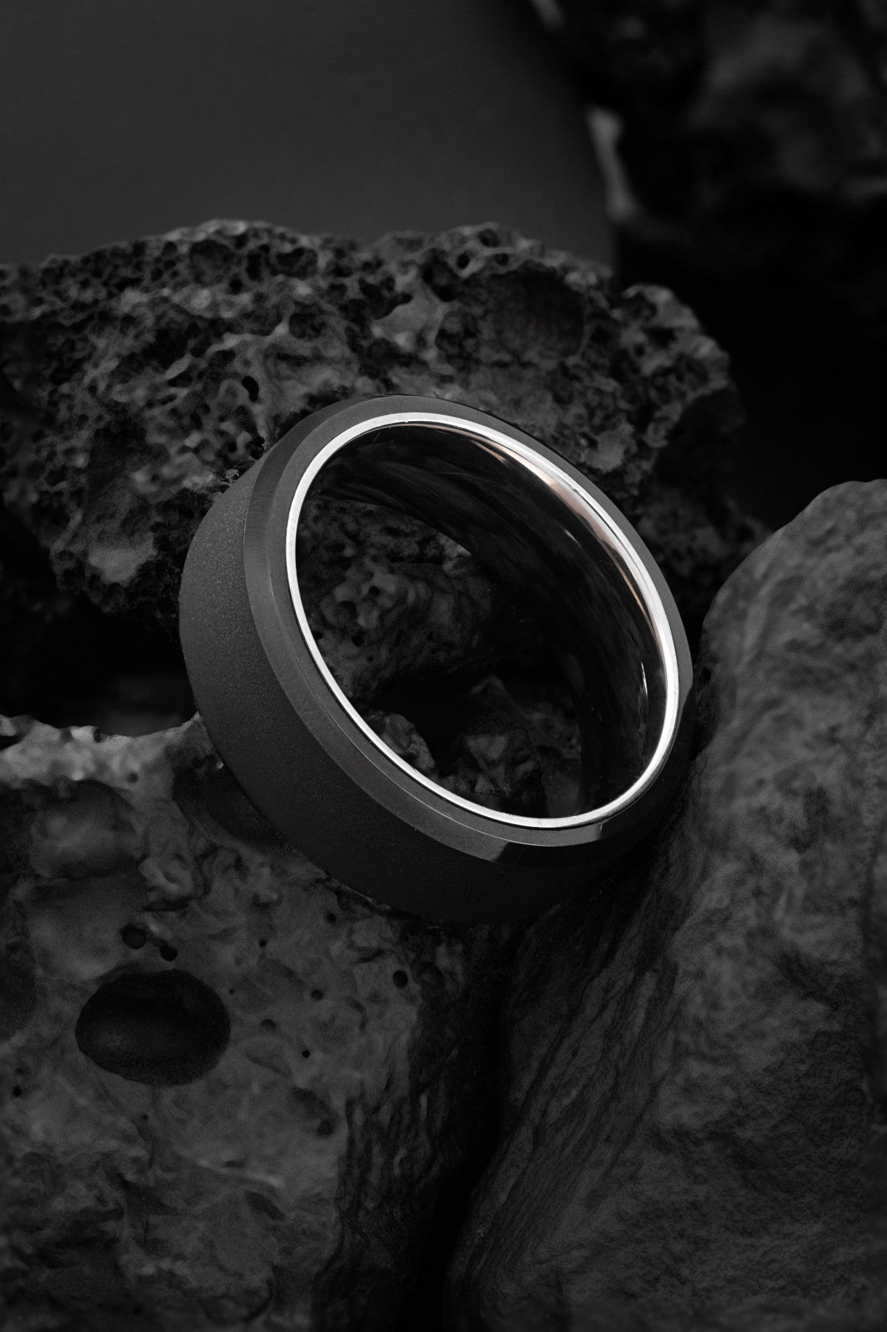 The Zephyrus : Contemporary Titanium and Black Brushed Tungsten Ring