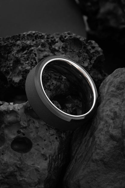 The Zephyrus : Contemporary Titanium and Black Brushed Tungsten Ring My Store