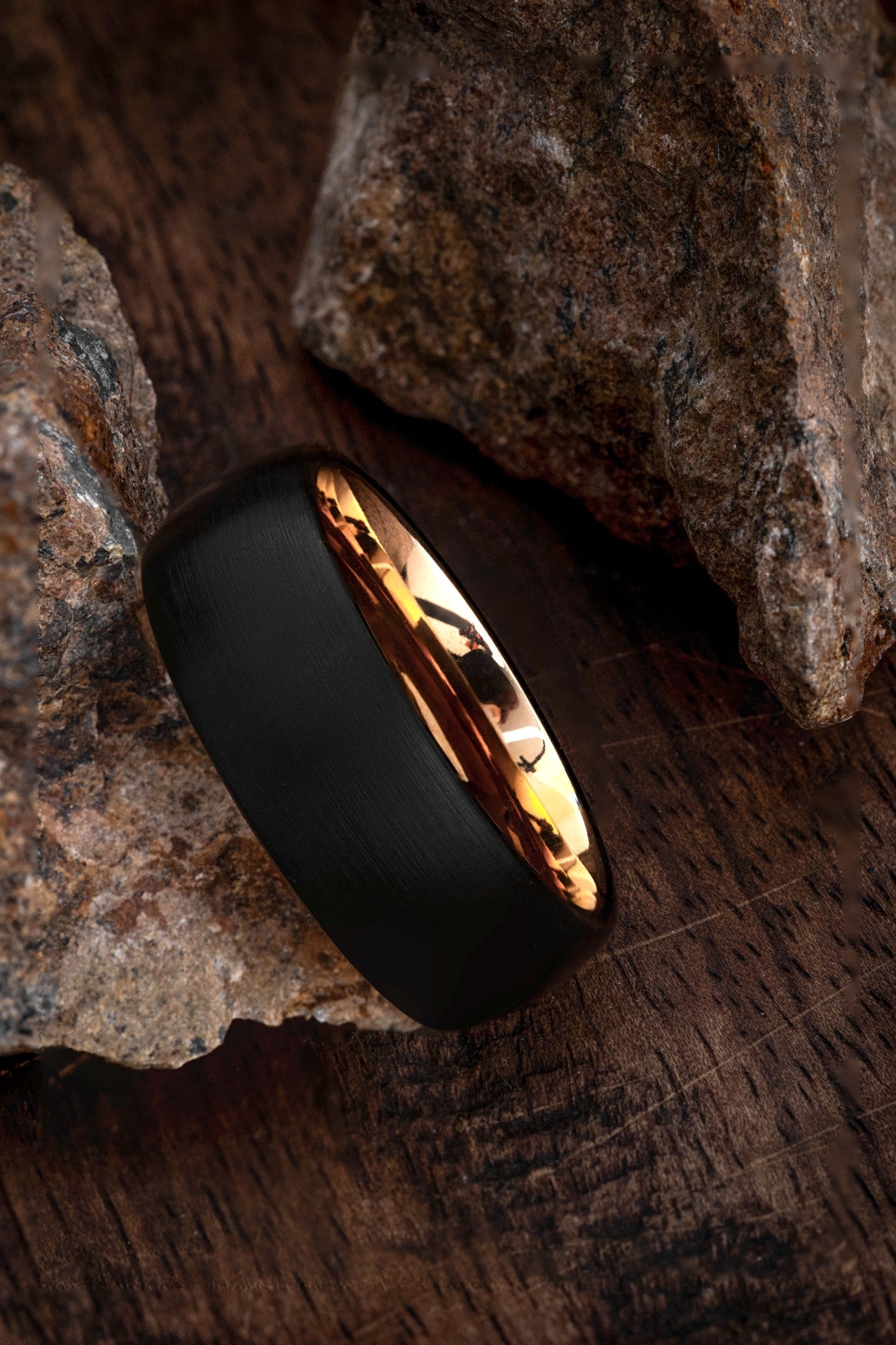 The Aquila: Rose Gold and Tungsten Carbide Wedding Band