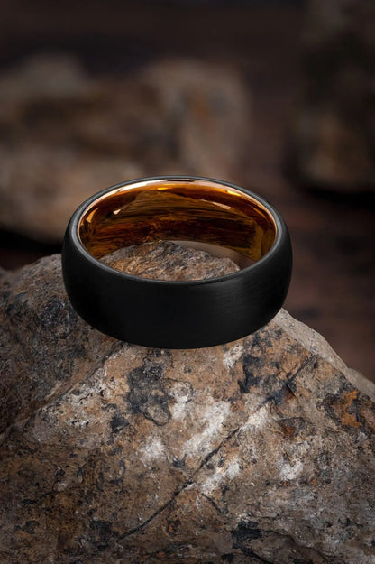 The Aquila: Rose Gold and Tungsten Carbide Wedding Band Regalia Rings