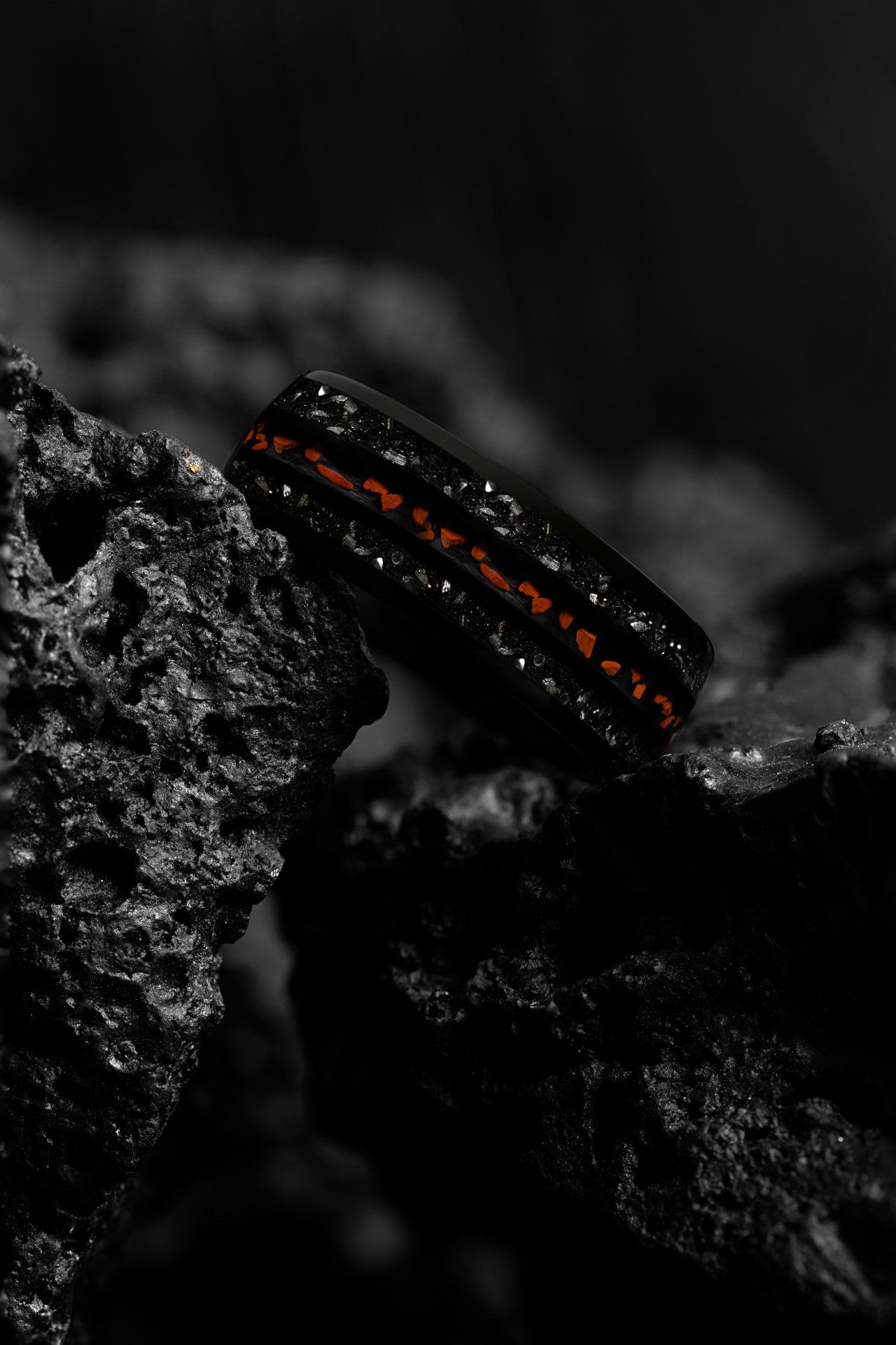 The Fossil Star: Tungsten and Dinosaur Teeth Meteorite Ring