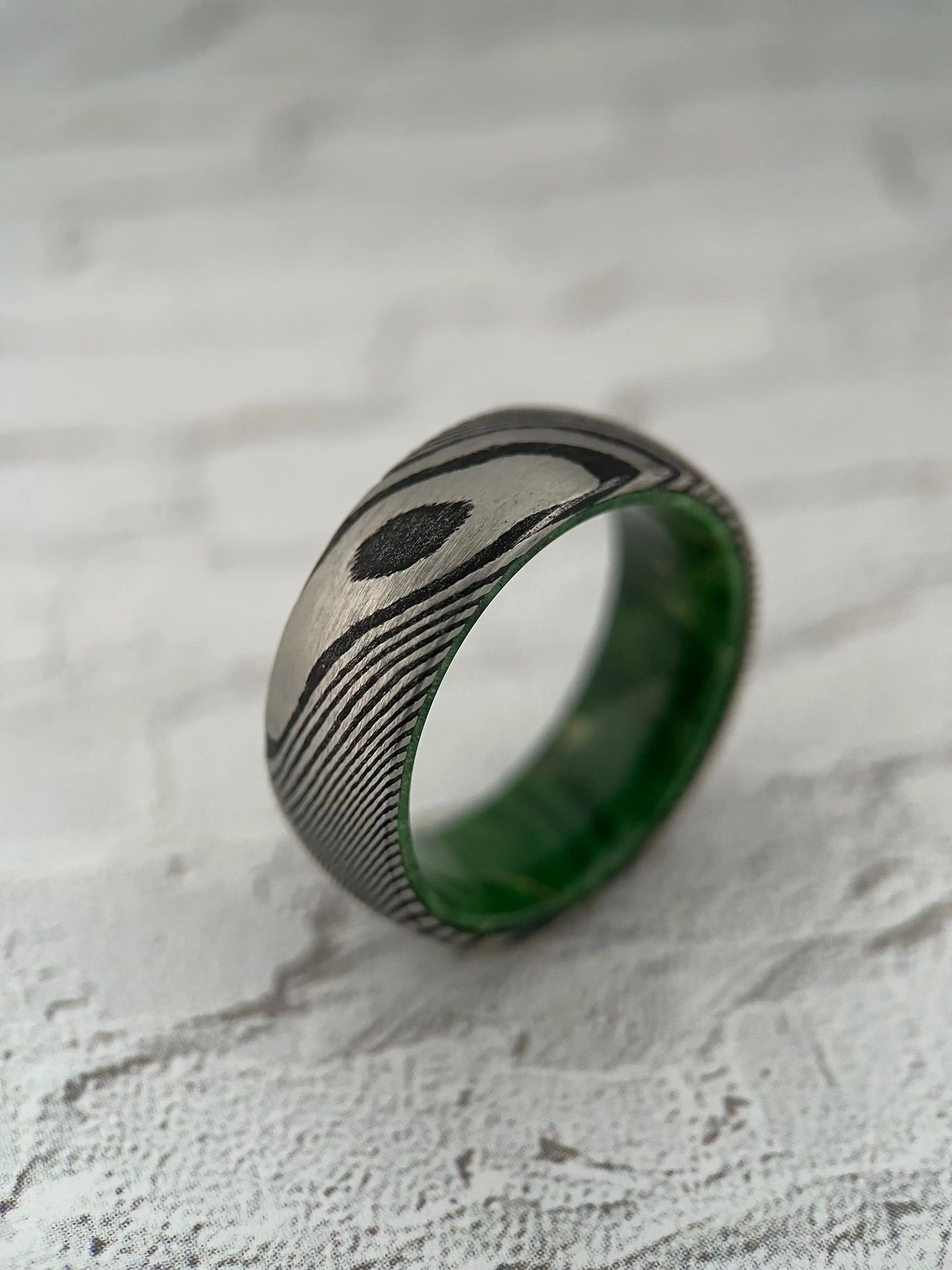 The Iris: Damascus Steel and Wood Wedding Band
