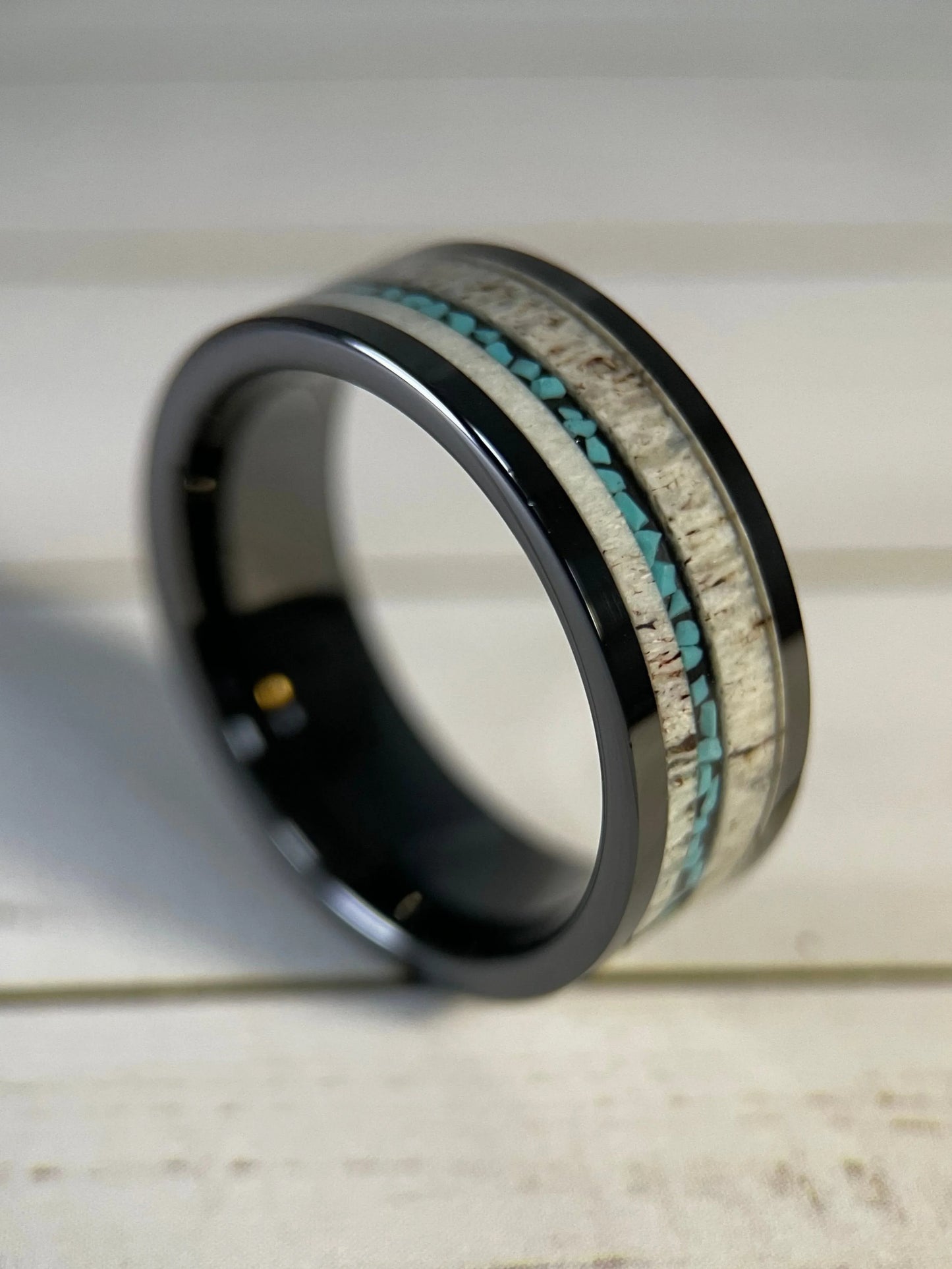 The Artemis: A Unique Mens Antler and Turquoise Wedding Band