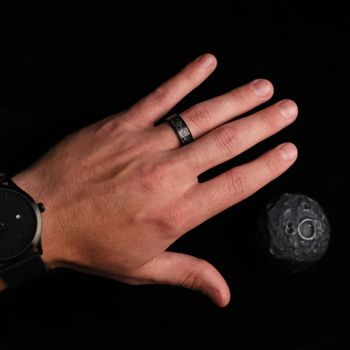 Matte Black Tungsten Carbide with Meteorite Shaving