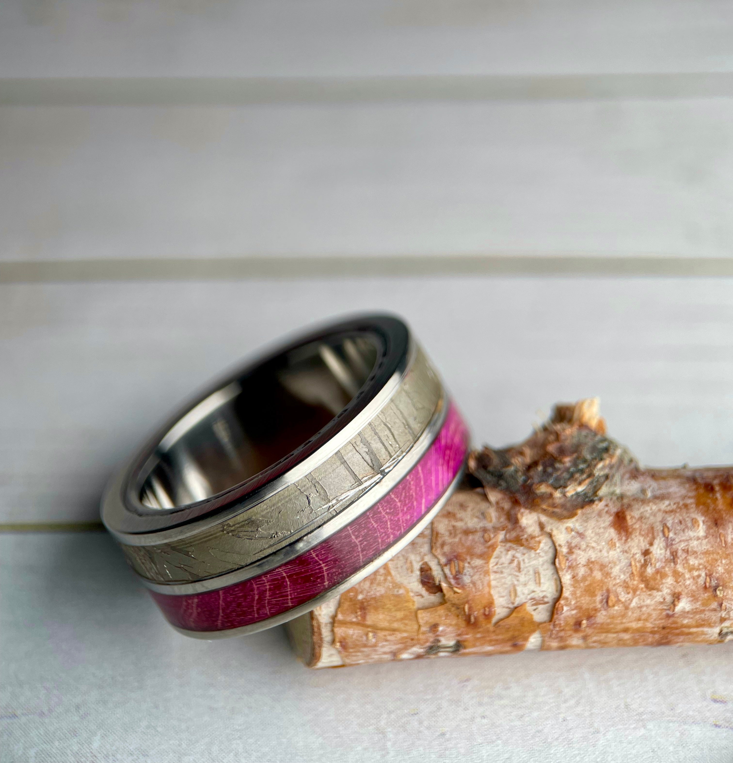 The Demeter: Meteorite and Purple Maple Wood Ring