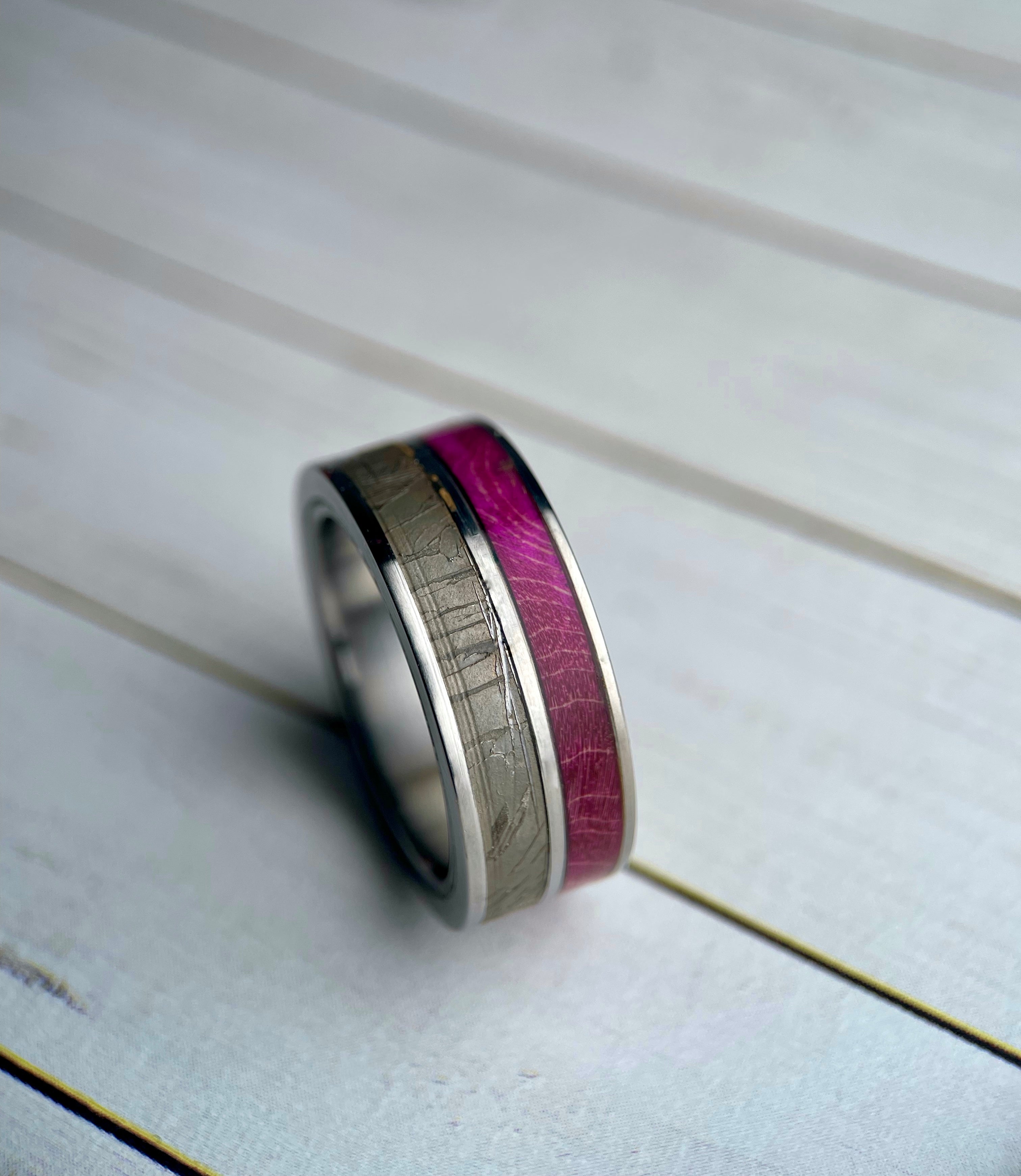 The Demeter: Meteorite and Purple Maple Wood Ring