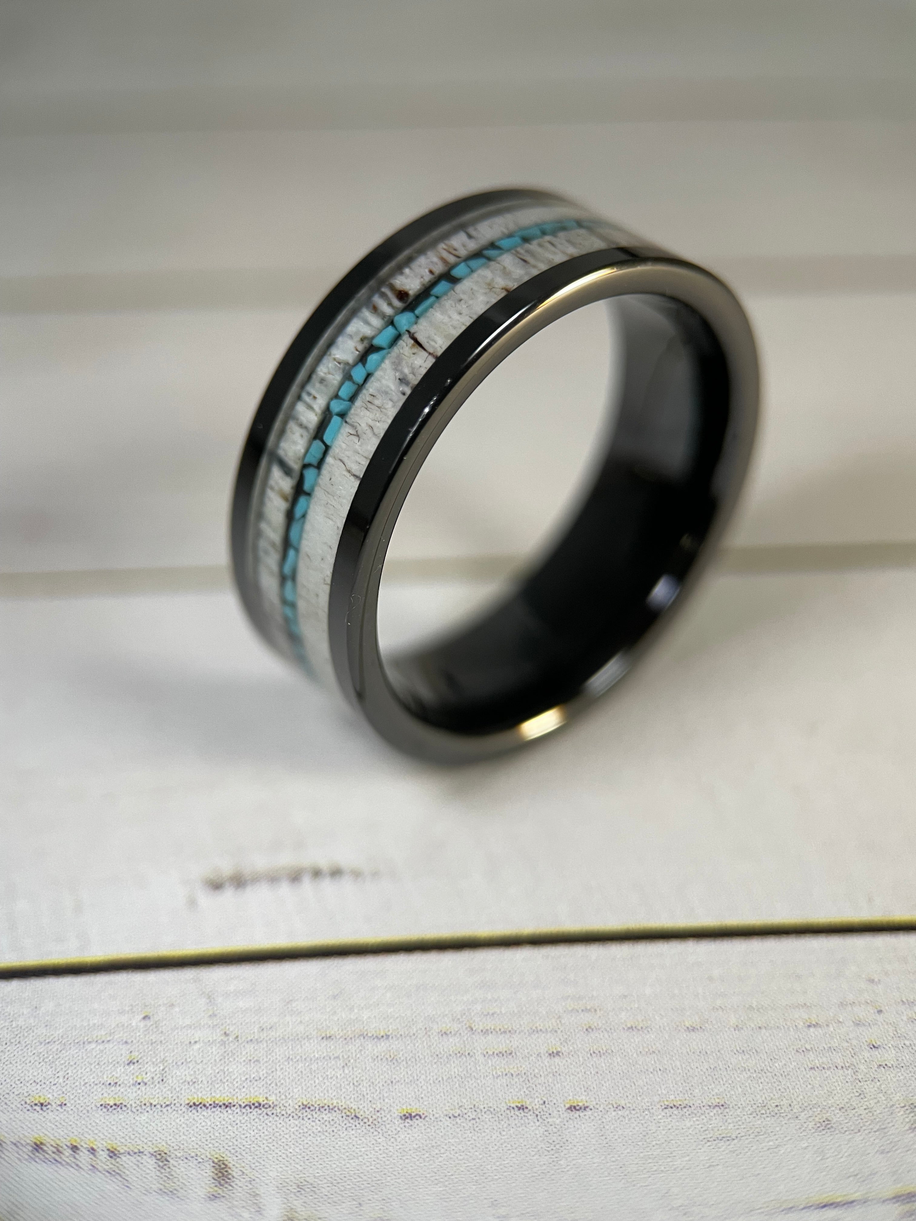 The Artemis : Antler and Turquoise in Black Tungsten