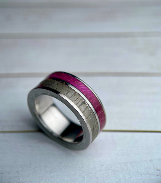 The Demeter: Meteorite and Purple Maple Wood Ring Regalia Rings