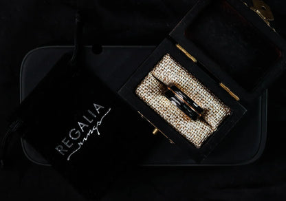 The Canopus: Hammered Black Tungsten with Rose Gold Core