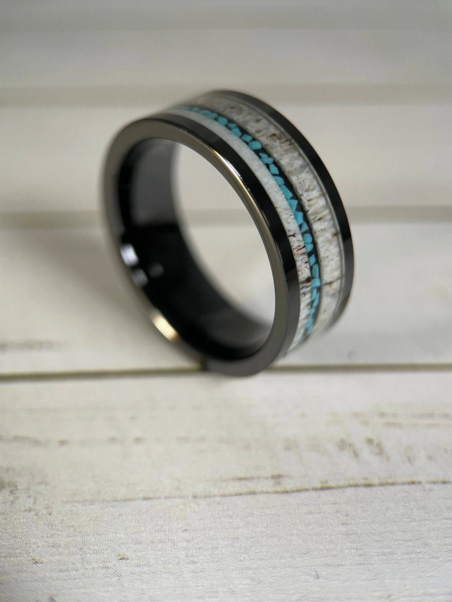 The Artemis: A Unique Mens Antler and Turquoise Wedding Band