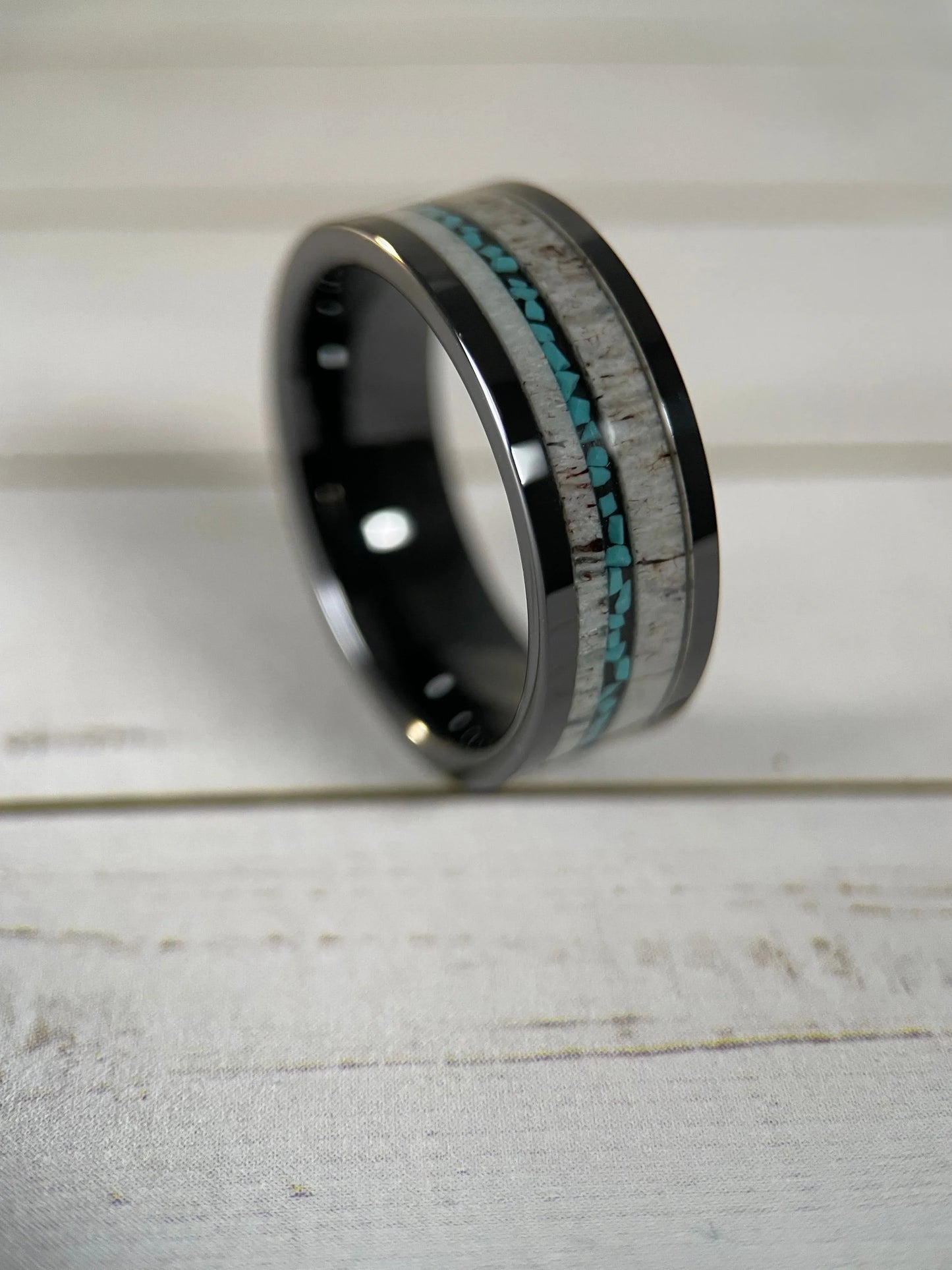 The Artemis: A Unique Mens Antler and Turquoise Wedding Band