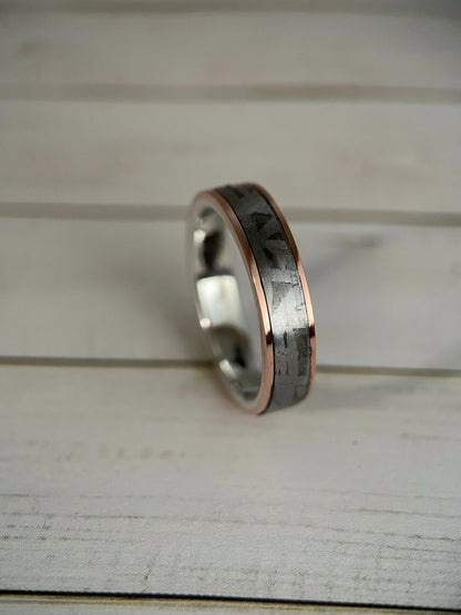 The Cassiopeia: Muonionalusta Meteorite, Sterling Silver, and Tellurium Copper Ring