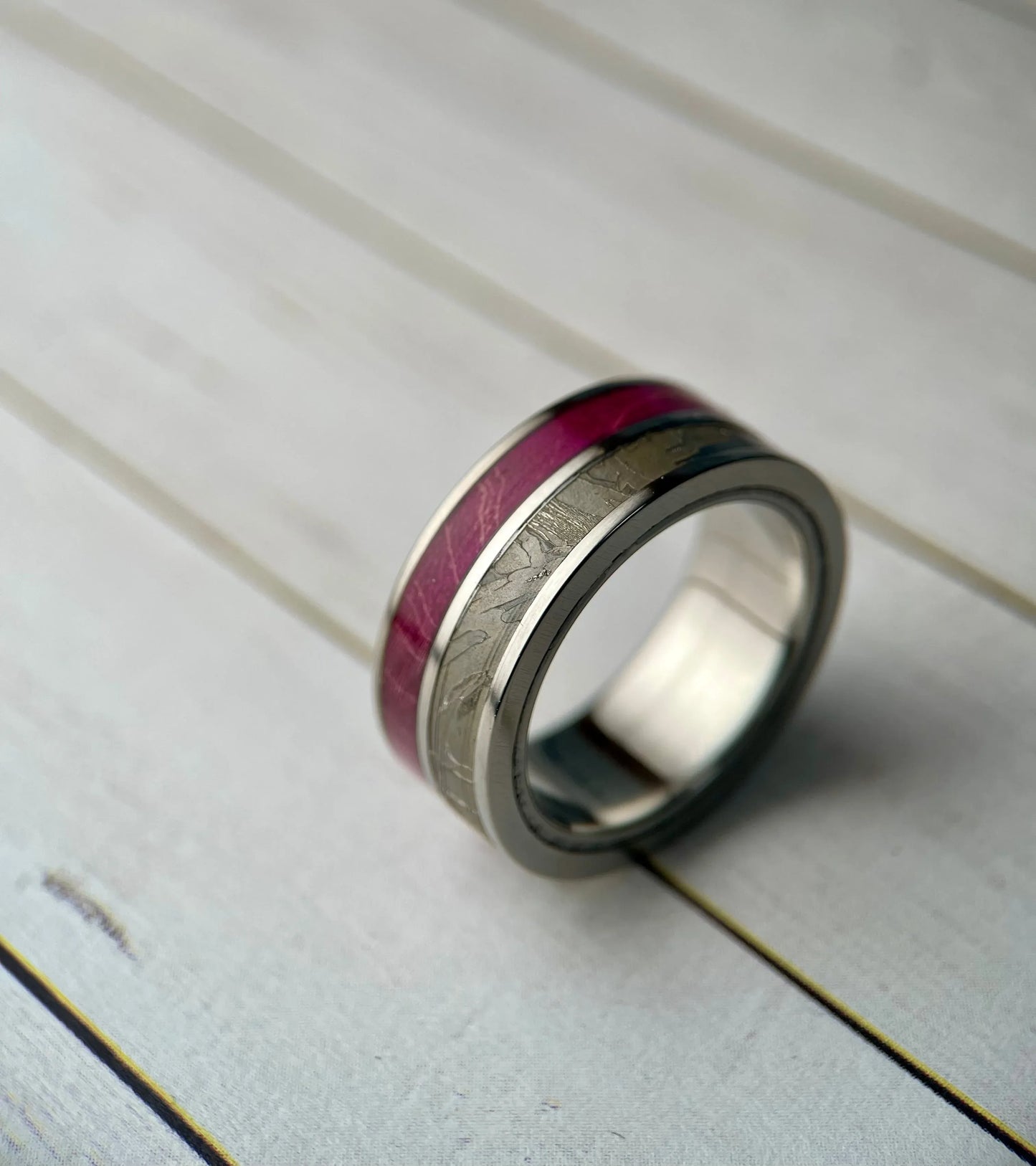 The Demeter: Meteorite and Purple Maple Wood Ring