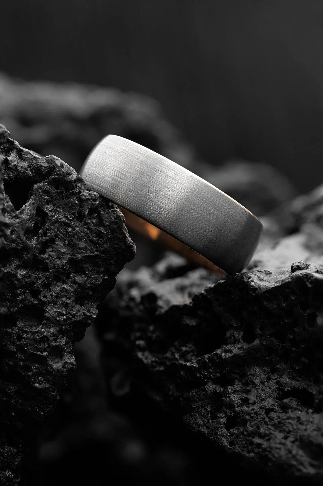 Grey tungsten ring with gold accents, showcasing elegant design of The Erebus by My Store, close-up of the stylish jewelry.