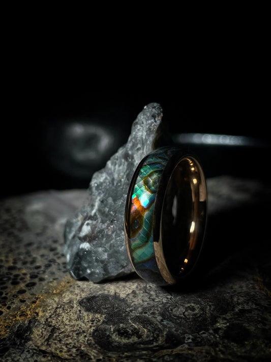 The Eros: 14k Rose Gold and Abalone Seashell Wedding Band