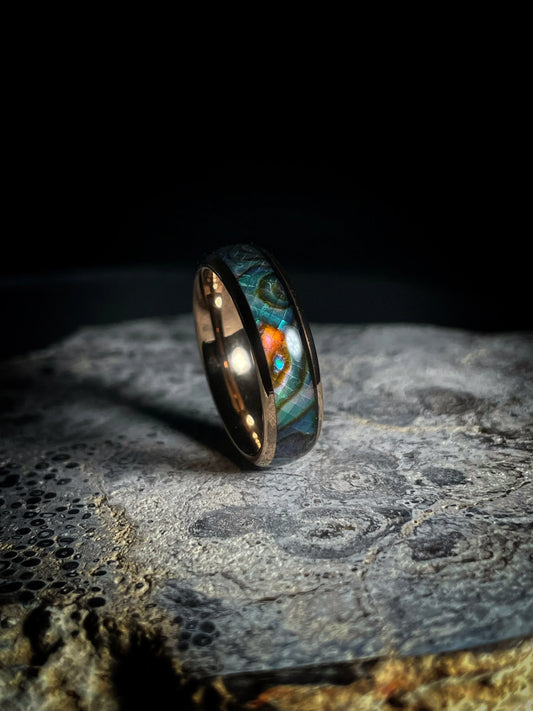 The Eros: 14k Rose Gold and Abalone Seashell Wedding Band