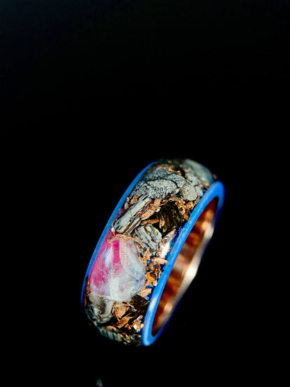 Regalia Rings The Eurus featuring meteorite, dinosaur bone, amethyst, and tellurium copper in a detailed, handcrafted design.