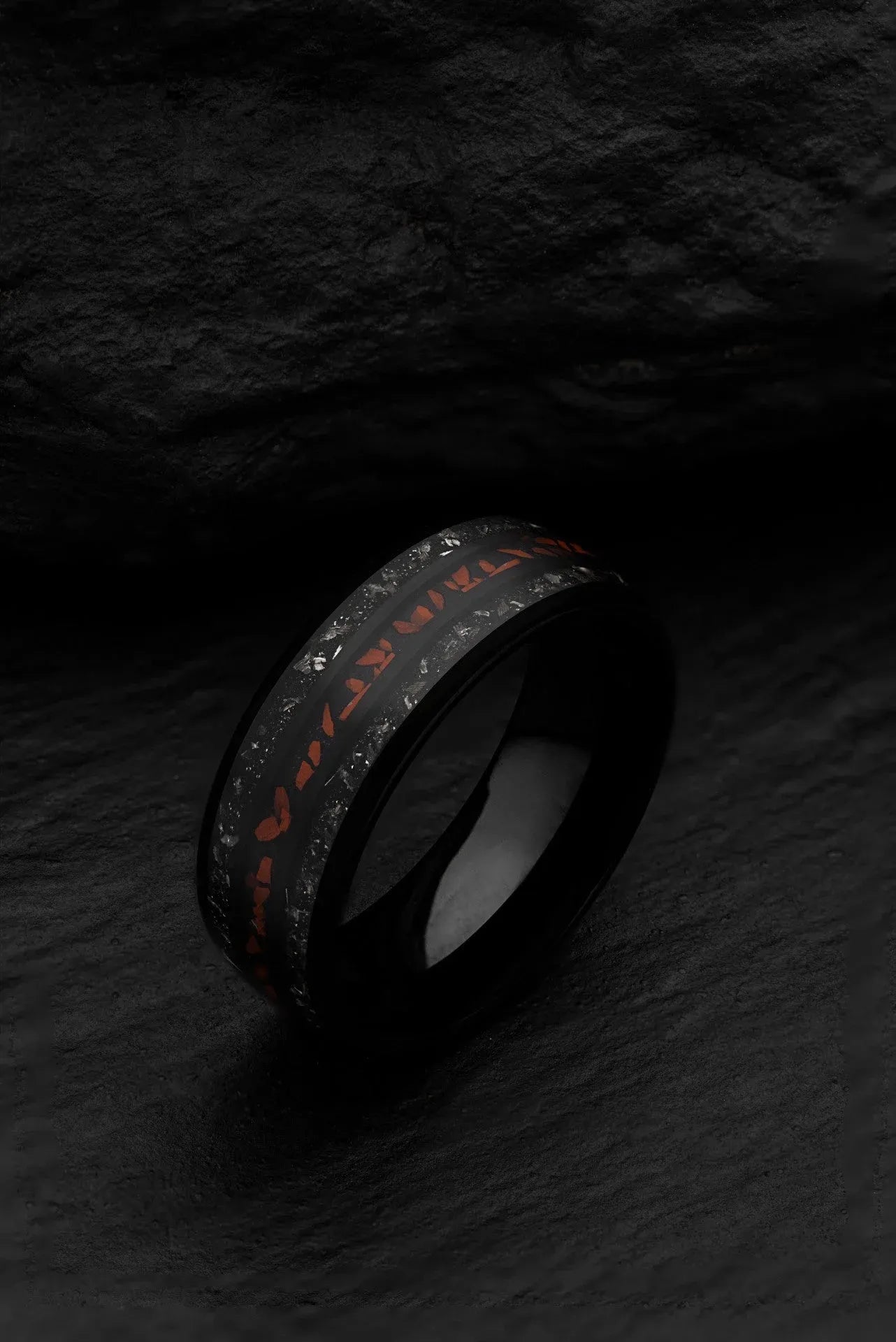 The Fossil Star: Tungsten and Dinosaur Teeth Meteorite Ring