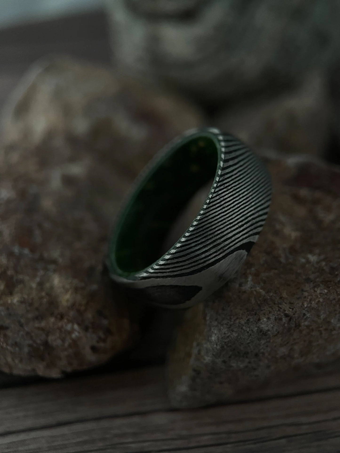 The Iris: Damascus Steel and Wood Wedding Band