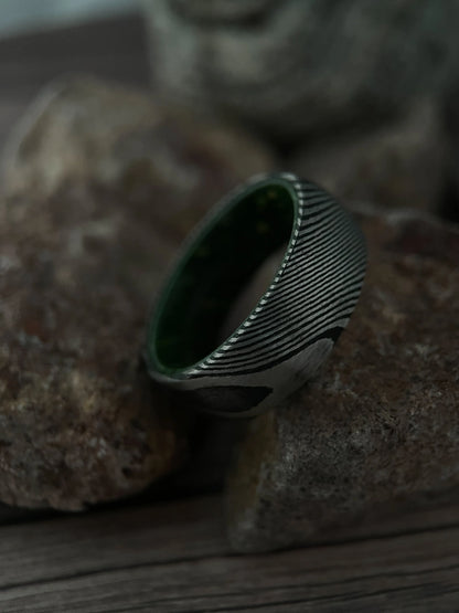 The Iris: Damascus Steel and Wood Wedding Band