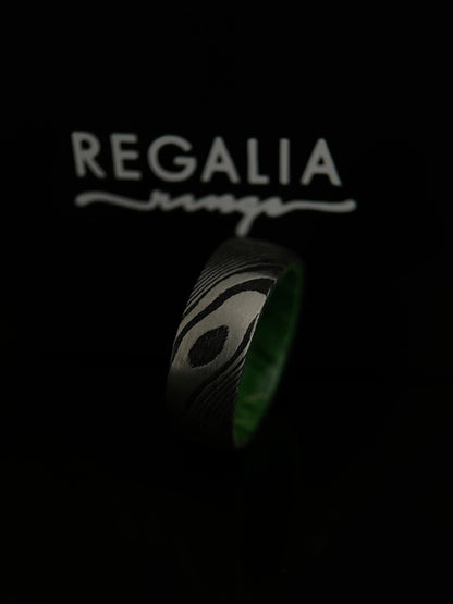 The Iris: Damascus Steel and Wood Wedding Band