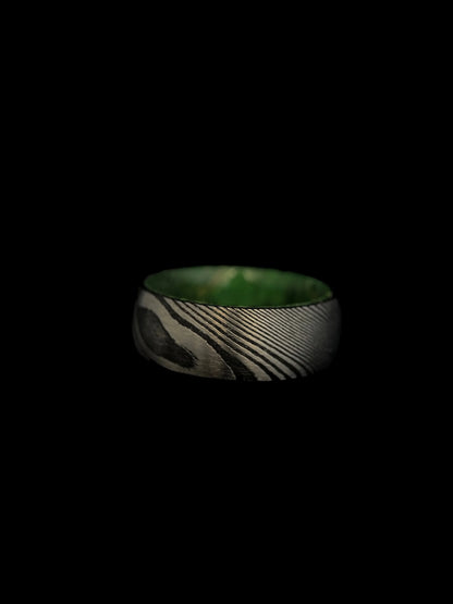 The Iris: Damascus Steel and Wood Wedding Band