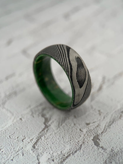 The Iris: Damascus Steel and Wood Wedding Band