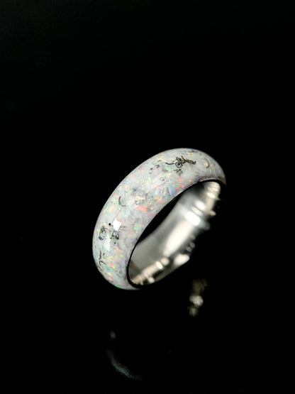 Regalia Rings The Phobos glow-in-the-dark ring featuring meteorite and opal in a stylish, celestial-inspired design.