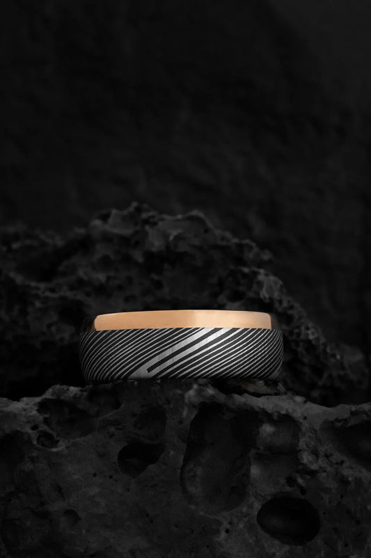 The Prospector: Damascus and Gold Wedding Band