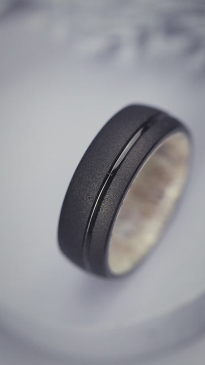 The Zeus: Tungsten Black ring with Deer Antler