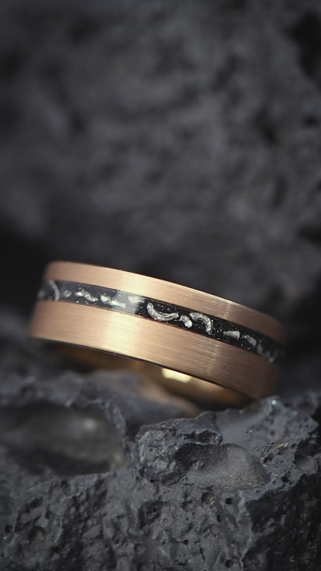 The Ouranos: The Meteorite and Rose Gold Tungsten Ring of Cosmic Wonder